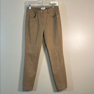St. John Tan Straight Leg Jean with Gold Accents. Sz 4